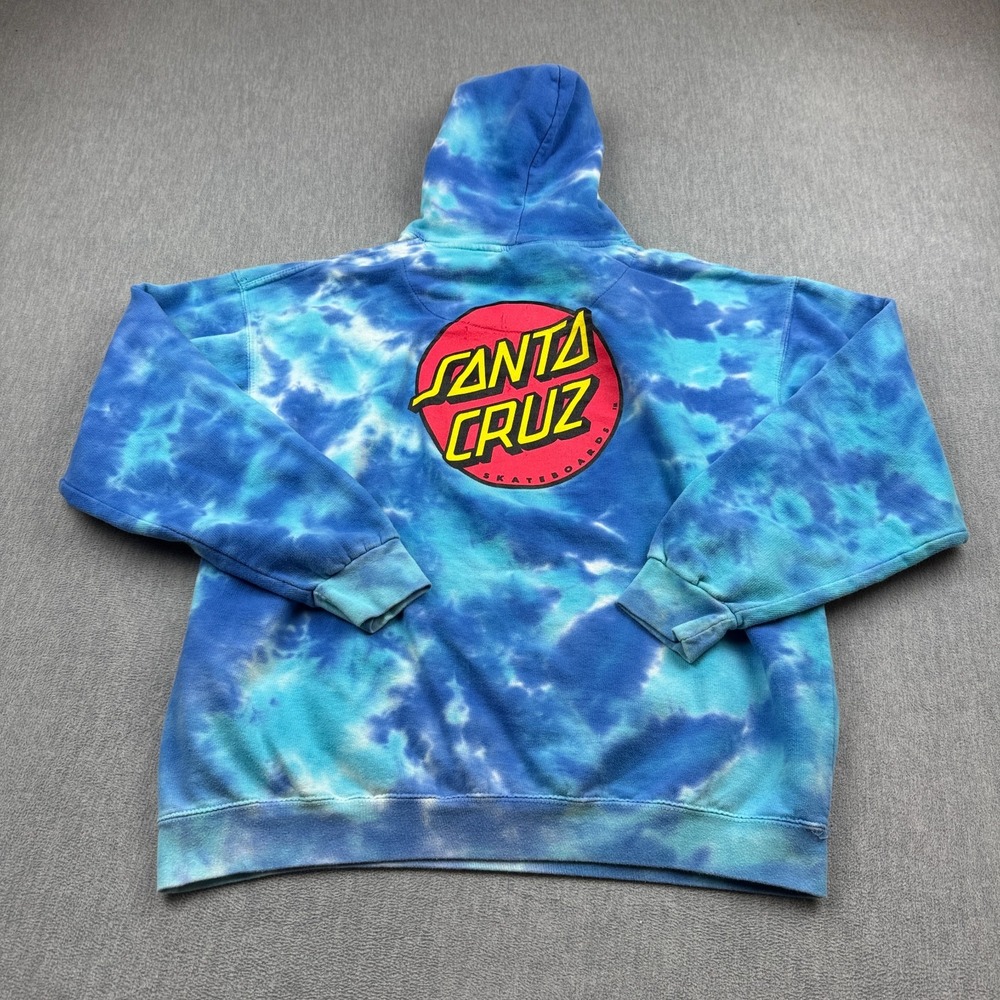 Santa Cruz Pullover Mens Large Blue Tie Dye Skateboard Surfing Hoodie Jacket Top